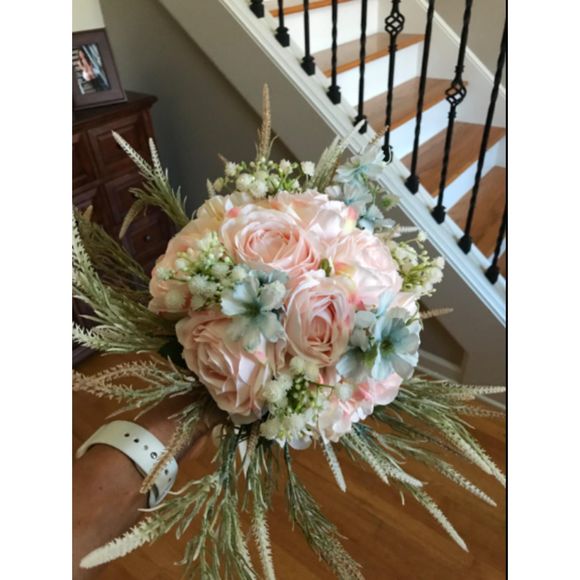 LESING Bridal Wedding Bouquet -Artificial Rose, Hydrangea, Baby's Breath Thistle - Picture 11 of 15